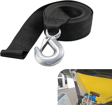 Boat Winch Strap with Hook, 20 ft Heavy Duty Boat Winch Strap, Universal Trailer Strap for Towing Trailer, ATV, Truck, Car, Boat Black