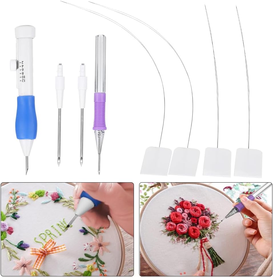 TROUVAILLE Punch Needle Tool, Embroidery Stitching Punch Needles Set, Embroidery Pen TPR Handle DIY Sewing Threading Device