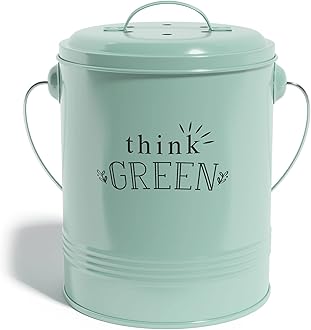 Barnyard Designs Kitchen Compost Bin Kitchen Counter Indoor Compost Bin, Countertop Compost Bin with Lid, Composting Bin Food Waste Composter Bin Cycler Bucket with Filter, 1.2 Gallon 7”x9.5”, Mint