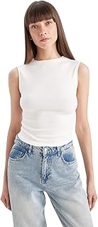 تيشرت رياضي D5301AX منسوج عصري بقصة ضيقة سليم فت ورقبة مرتفعة بدون أكمام للنساء من ديفاكتو