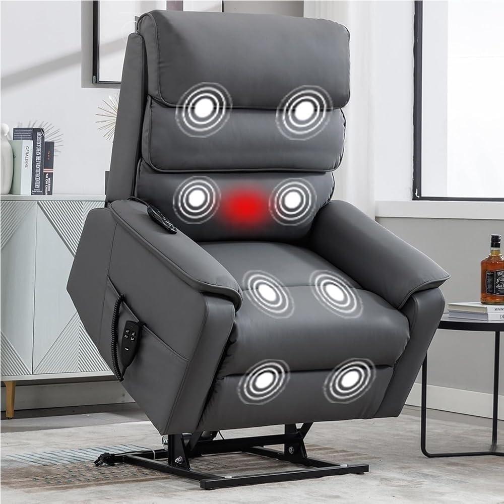 Electric Lift Recliner with Massage for Adults Genuine Leather Adjustable RV Recliner Sofa with Headrest Living Room Comfort