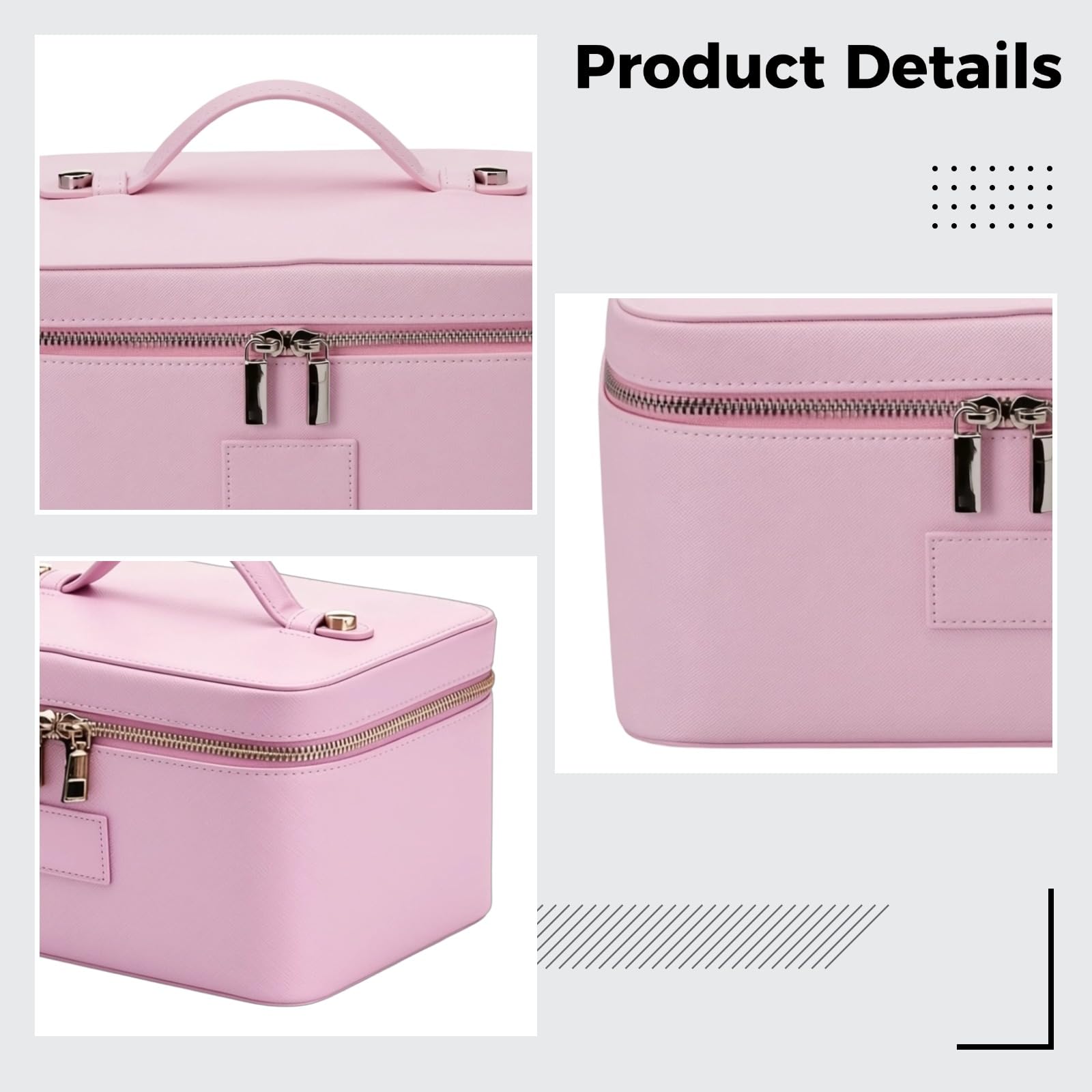 Trousse de Maquillage Portable Rose, Organiseur cosmétique en PU, Grande capacité, séparateurs Amovibles, Doubles Fermetures éclair, Structure Stable pour Salle de Bain et Toilette