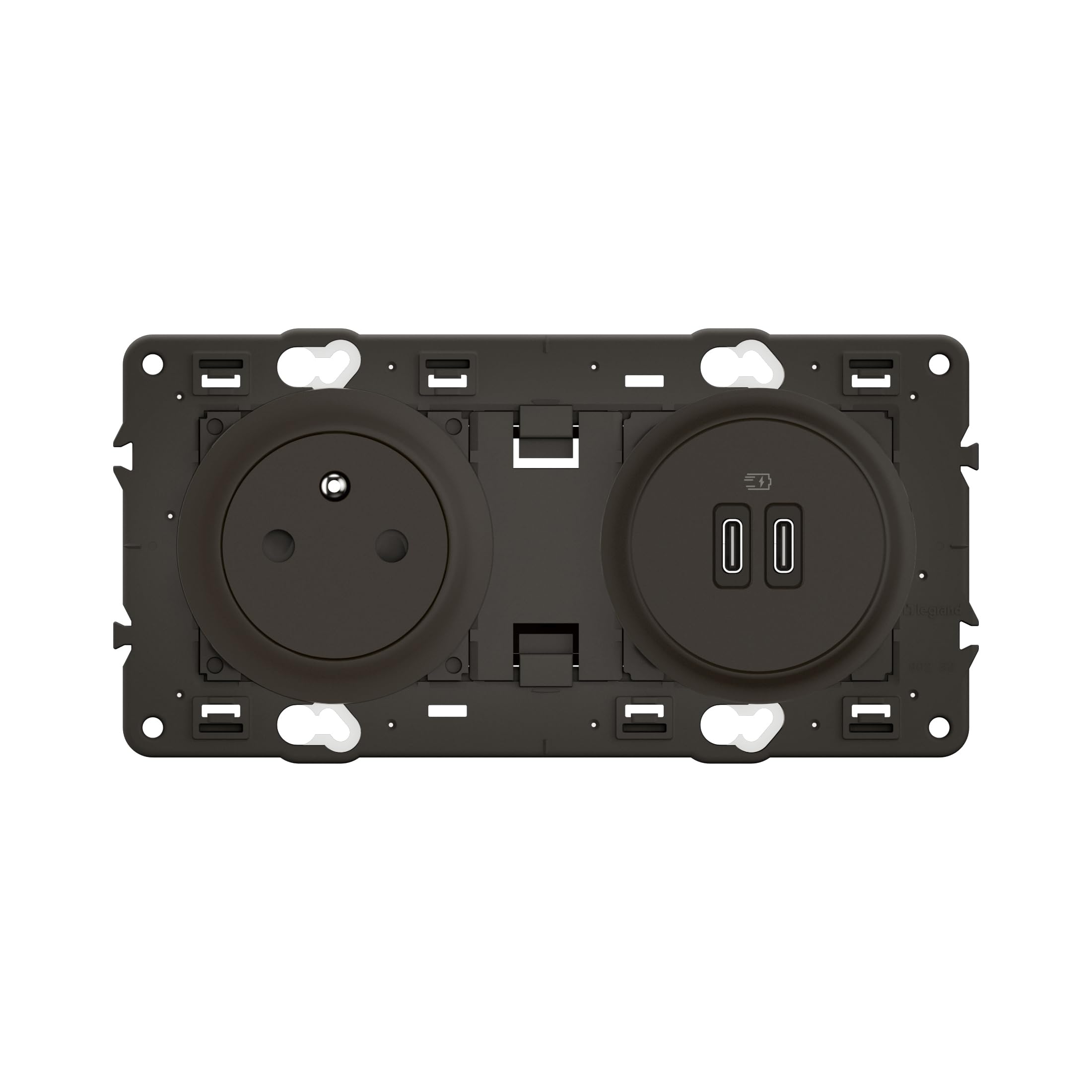 Legrand | Prise 2P+T Céliane et double prise USB Type-A + Type-C Power delivery 20W précâblées - à compléter avec une plaque - Noir