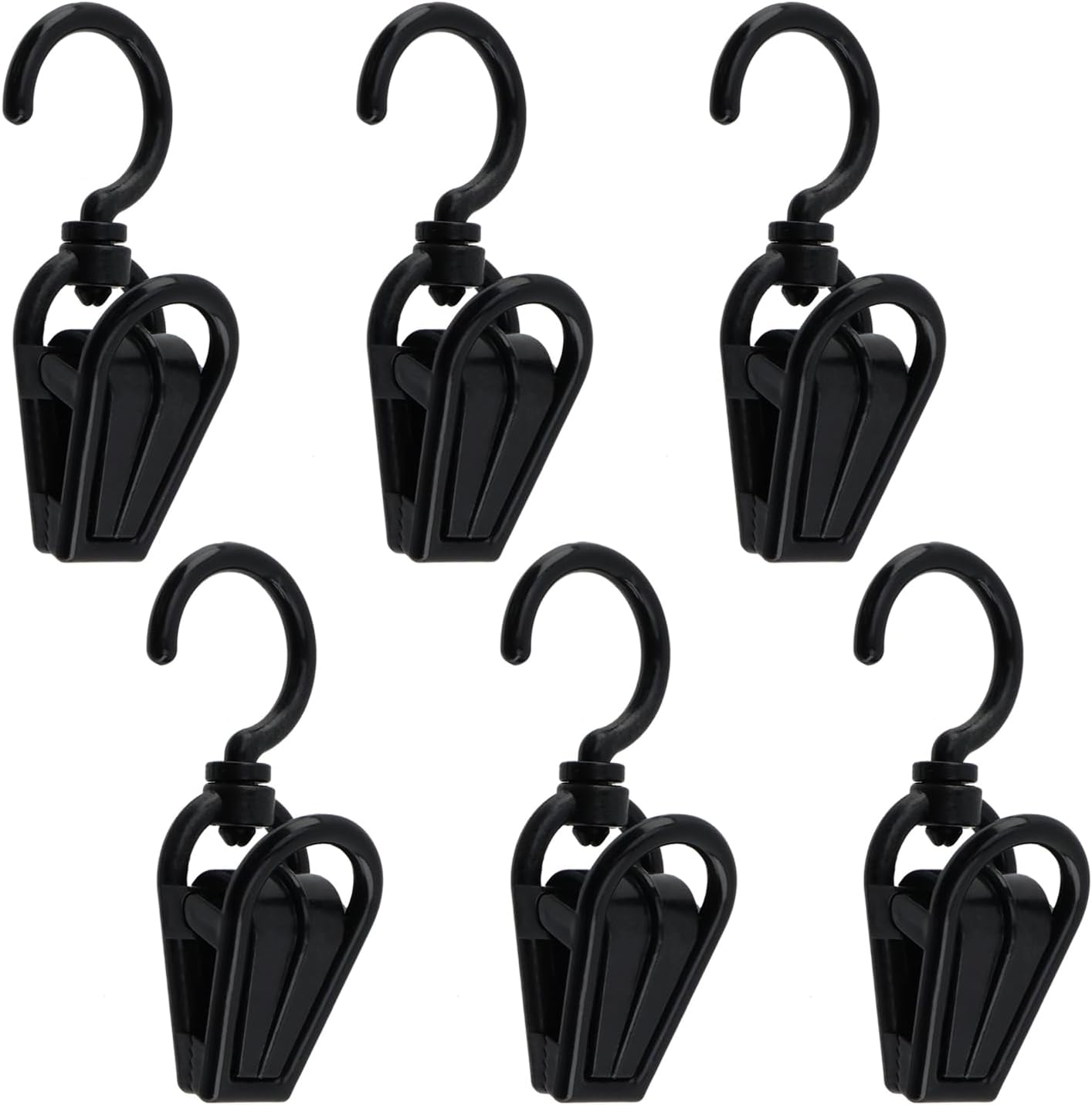 Xiaoyztan Swivel Hanging Hooks,Plastic Strong Swivel Hook Rotating Laundry Hanging Hook Clothes Pins Beach Towel Clip for Hats, Pants, Towels,Black,Pack of 6