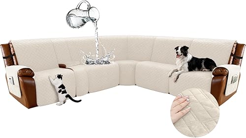 Miniatura 65 de Arfntevss - Fundas impermeables para sofá seccional reclinable en forma de L, funda antideslizante lavable para sofá reclinable, juego de fundas en