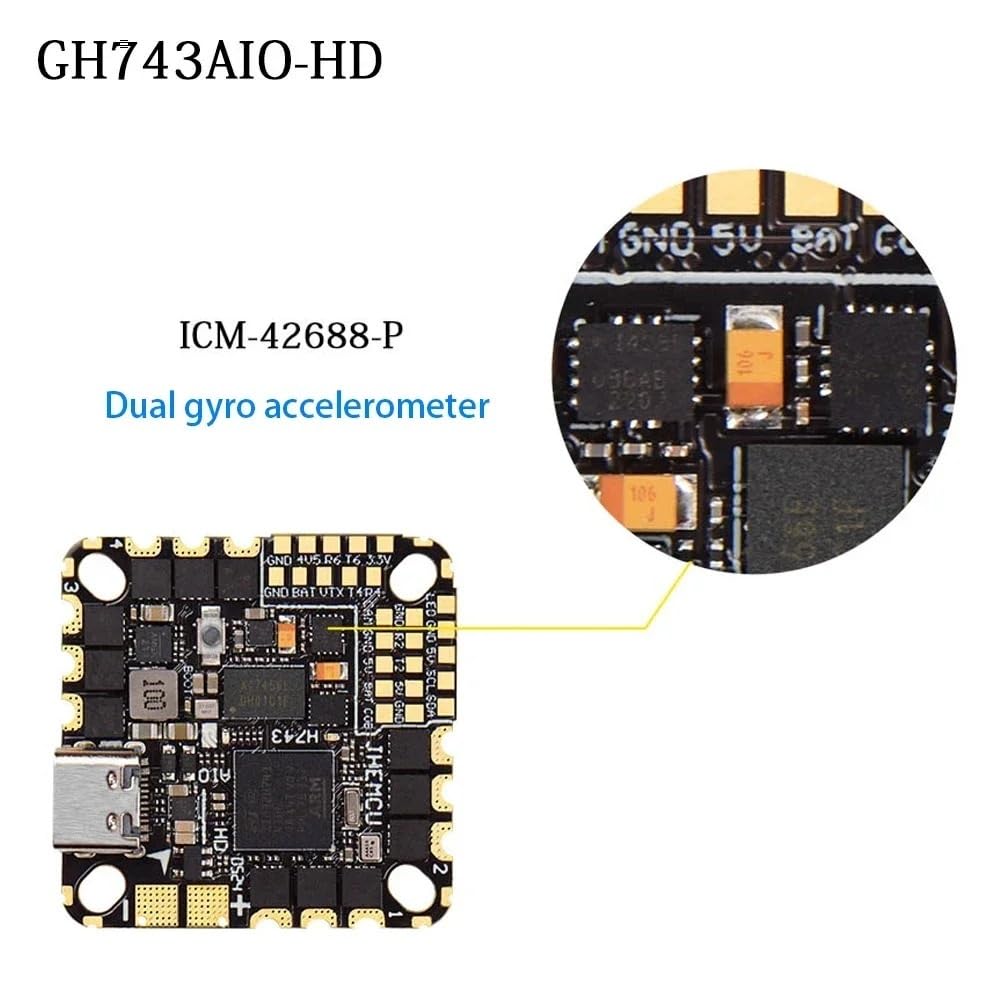 GH743AIO-HD kontroler lotu ICM-42688-P 5V 2,5A BEC Baro OSD 128MB AM32 40A 3-6S 4in1 bezszczotkowy ESC odpowiedni do drona RC FPV (GH743AIO-HD 40A)