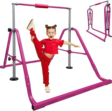 GLANT Gymnastics Bar for Kids 3-9, Foldable & Adjustable 32"-51", Supports 190Lbs with Pad&MAT, Easy to Assemble, Gymnastics Equipment for Indoor/Outdoor Training