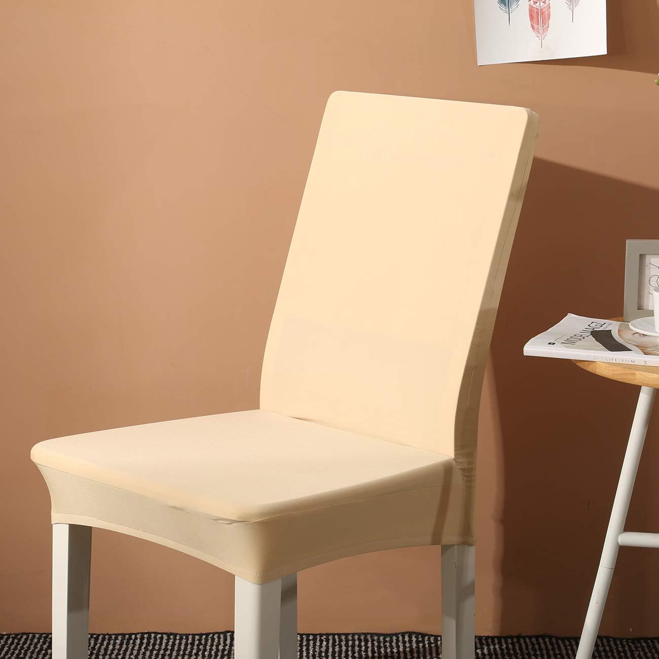 Ogrmar 4PCS Stretch Removable Washable Dining Room Chair Protector Slipcovers/ Home Decor Dining Room Seat Cover (Beige)