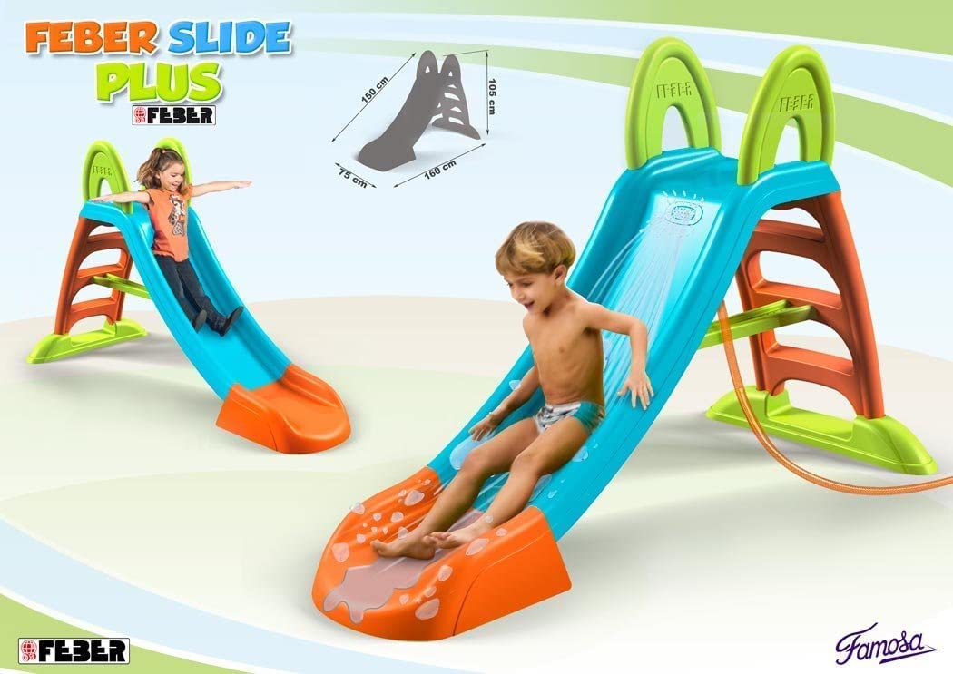 FEBER - Tobogán Slide Plus con Agua con hueco para la poner la manguera,escaleras antideslizantes,multicolor, de resistencia y fácil montaje, para niños de 2 y 7 años, FAMOSA(800009001)Versión previa