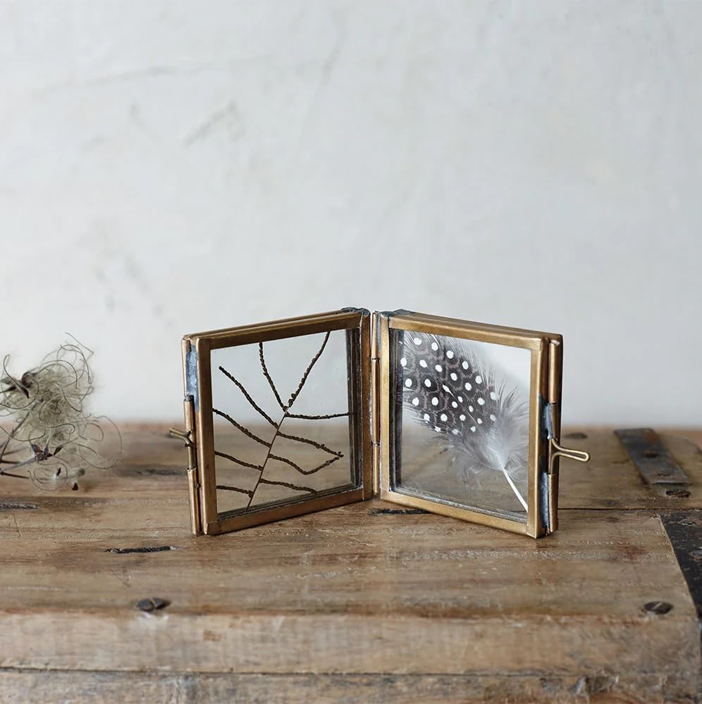 ARTINCO Tiny Brass Glass Photo Frame for Dried Flowers for Desk