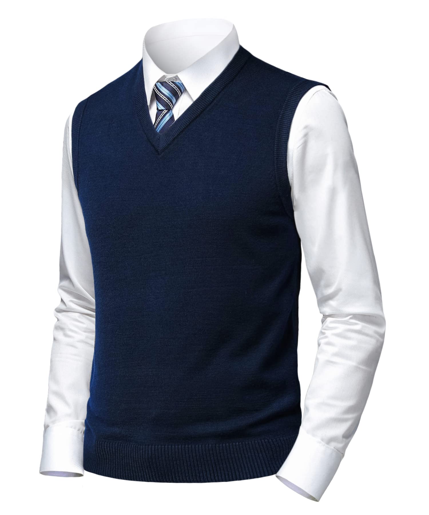 Mens Soft V Neck Crew Neck Knitted Sweater Vest Solid Sleeveless Pullover Slim Fit Plain Color for Dad Husband-image-8