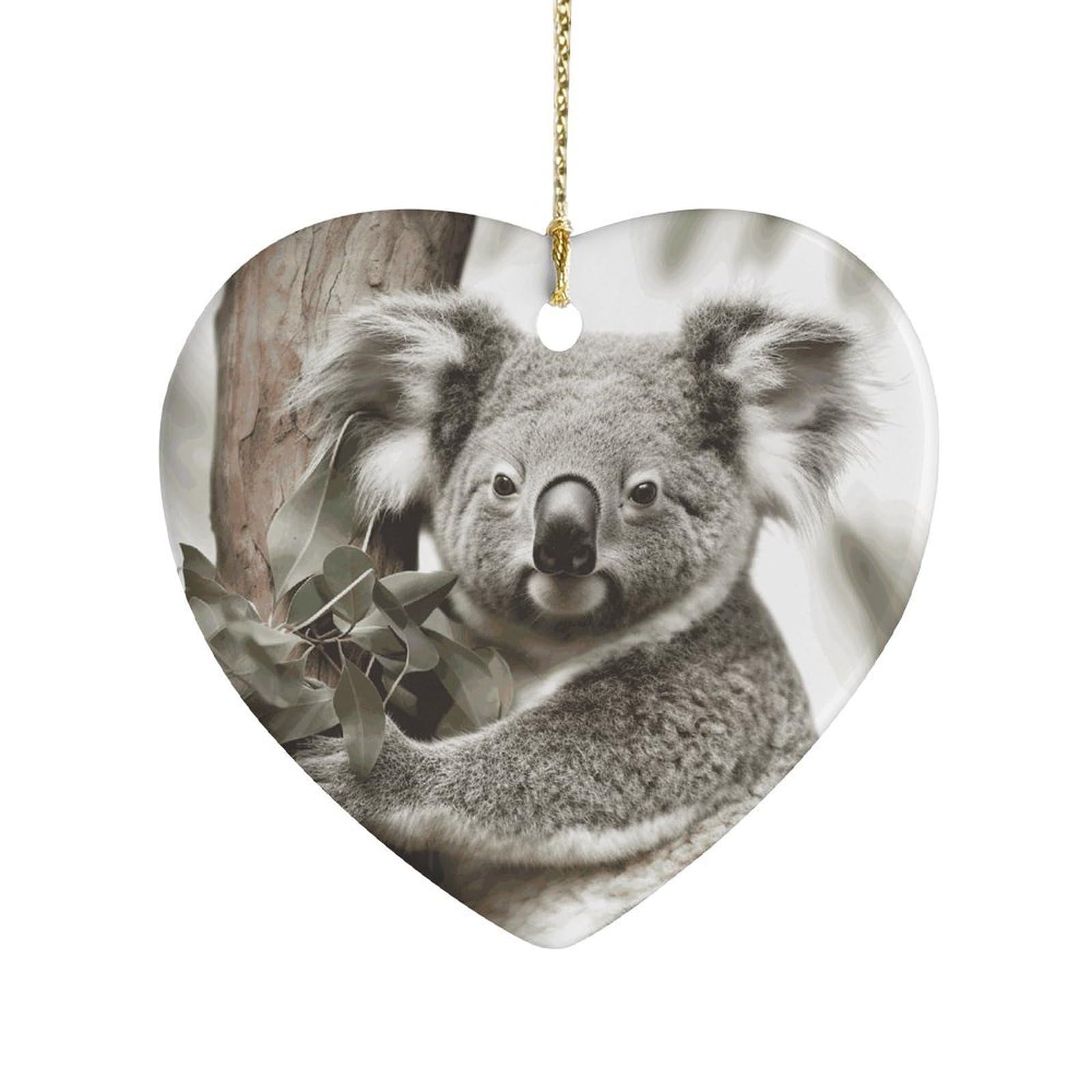 Koala Heart Ornament Precious Heart-Shaped Pendant Idea Ceramic Ornaments with Gold String Personalized Heart Shaped Decoration for Outdoor Party Love