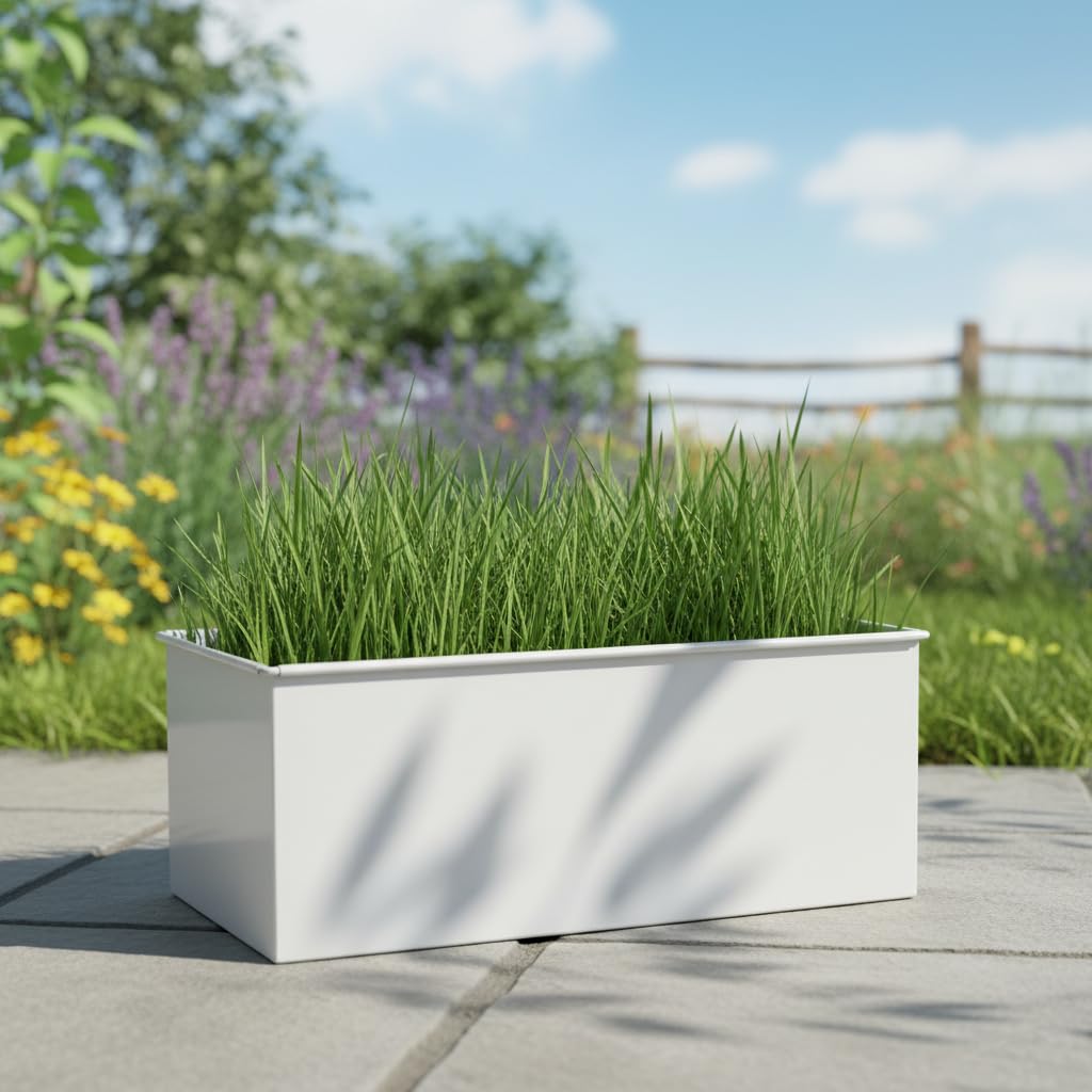 20 Inch Modern Rectangular Metal Planter Box – Black Indoor Window Sill & Tabletop Plant Pot for Succulents, Herbs & Flowers | Minimalist Home Office Decor (White)-image-43