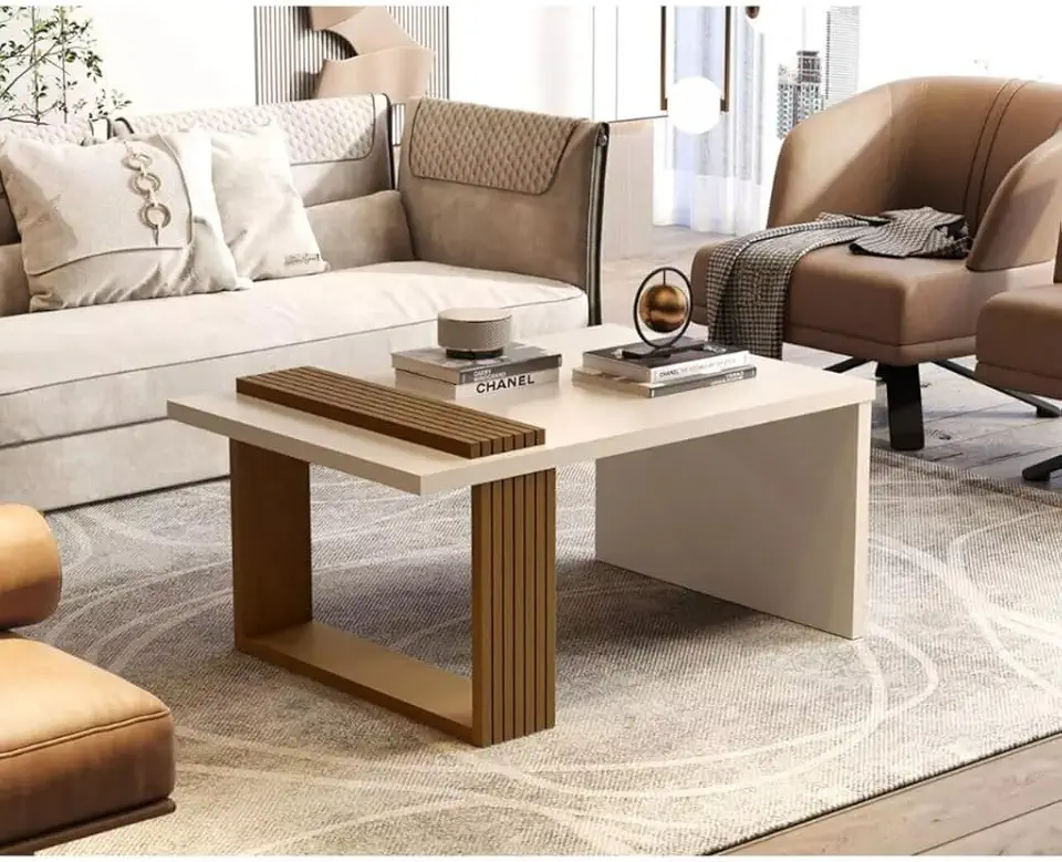 Mesa De Centro Retangular Para Sala Moderna Pérola Nature (Pérola/Nature)