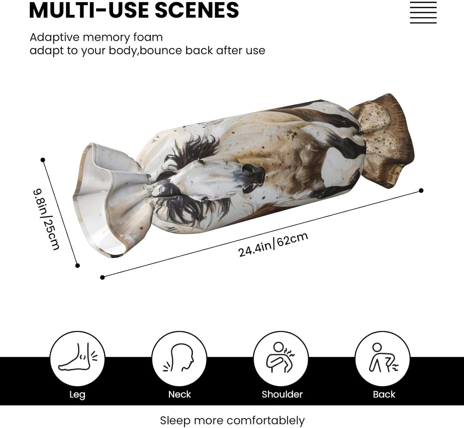 Horses Running Art Print Candy Cylindrical Comfortable Pillow Throw Pillows Home Decor Easy Maintenance