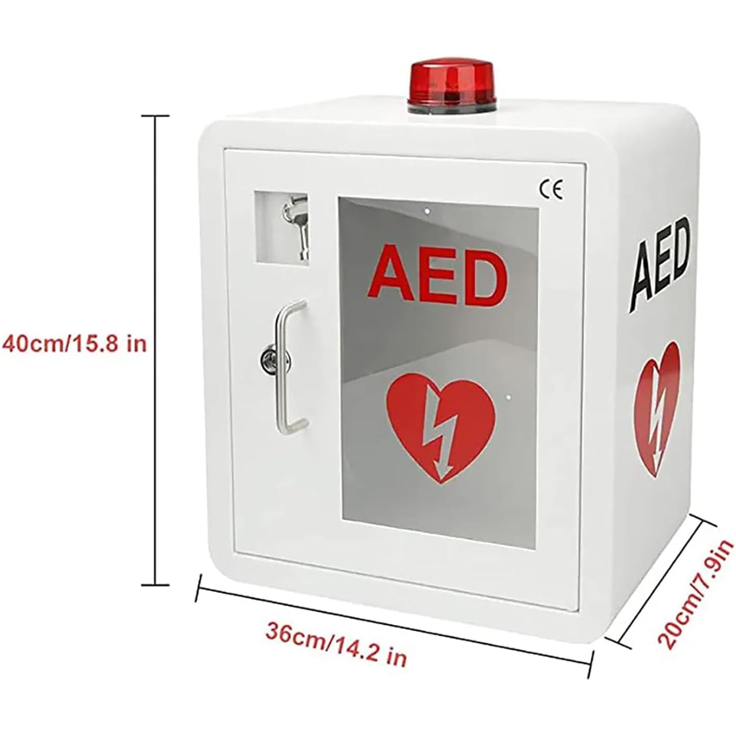 AED-Wandschrank, Stahlschrank mit Schnappverschluss, wandmontierter AED-Alarmkasten für den Außenbereich, blinkendes Alarmlicht, Edelstahlgriff, für Notfälle zu Hause, im Büro und an öffentlichen Or