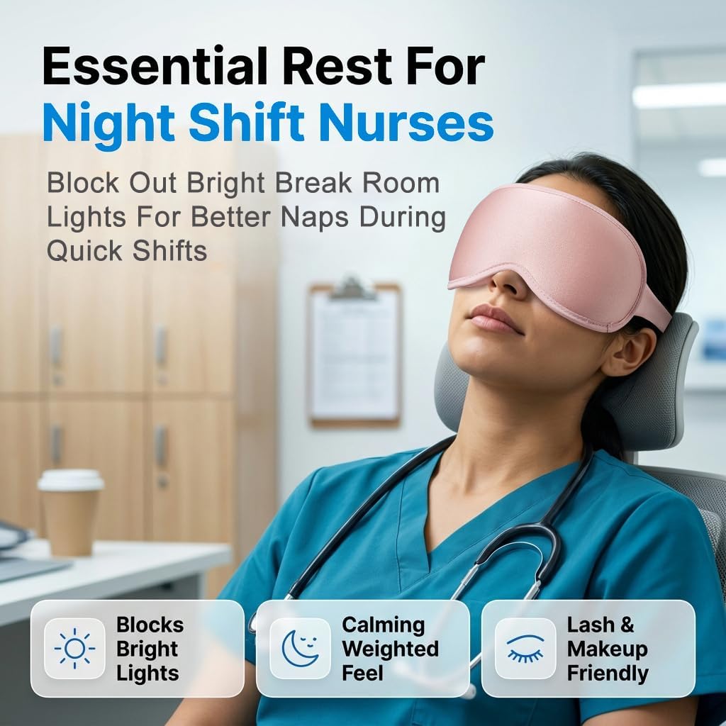 Weighted Eye Masks for Sleep: 3D Contoured Blackout Sleep Mask with Zero Eye Pressure, Eyelash Friendly Eye Mask for Women, Essentials for Airplane Travel, Night Shift Nurse, Office & Naps, Pink
