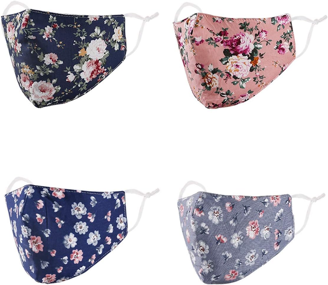 YUESUO Fashion Cotton Face Mask Reusable for Women Men,Washable Breathable Designer Cloth Fabric Gift,Adult Earloop Mouth Nose Cover Floral Flower