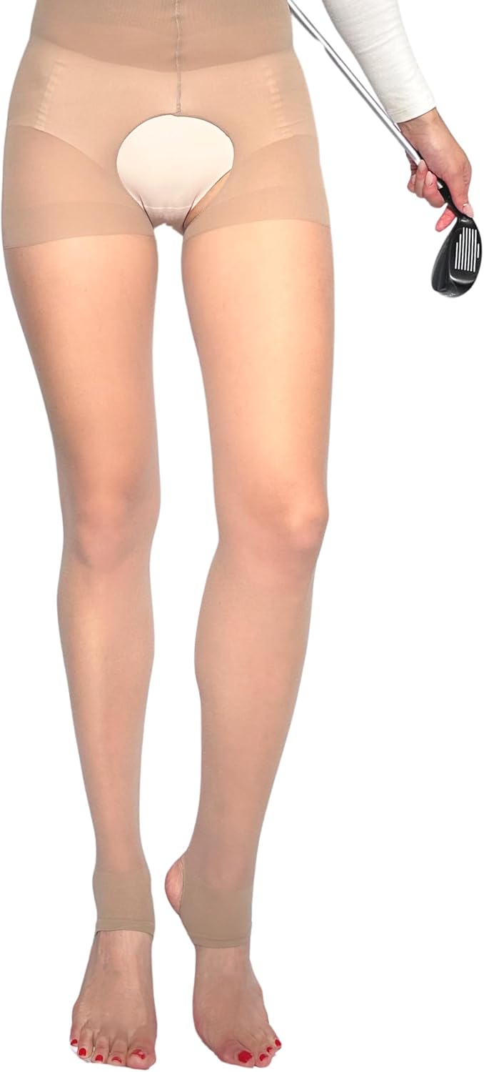 Open Bottom Golf Pantyhose Breathable UV Protection Tights Summer Stockings Sheer Silky Foot Loop Stirrup