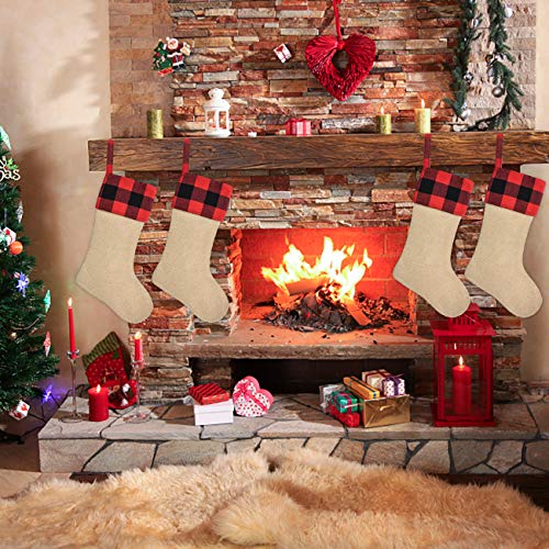 Senneny 6 Pack Burlap Christmas Stockings- 18 Inch Big Christmas Stockings With Buffalo Check Cuff Fireplace Hanging Stockings For Family Christmas Decoration Holiday Season Party Decor #TOP5