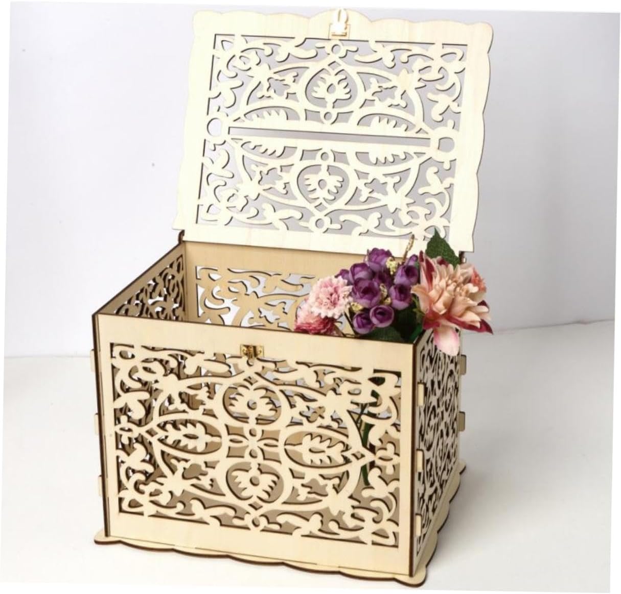 BESPORTBLE Wooden Wedding Card Box Large Hollow Envelope Cards Holder Money Case for Reception Party Decorations