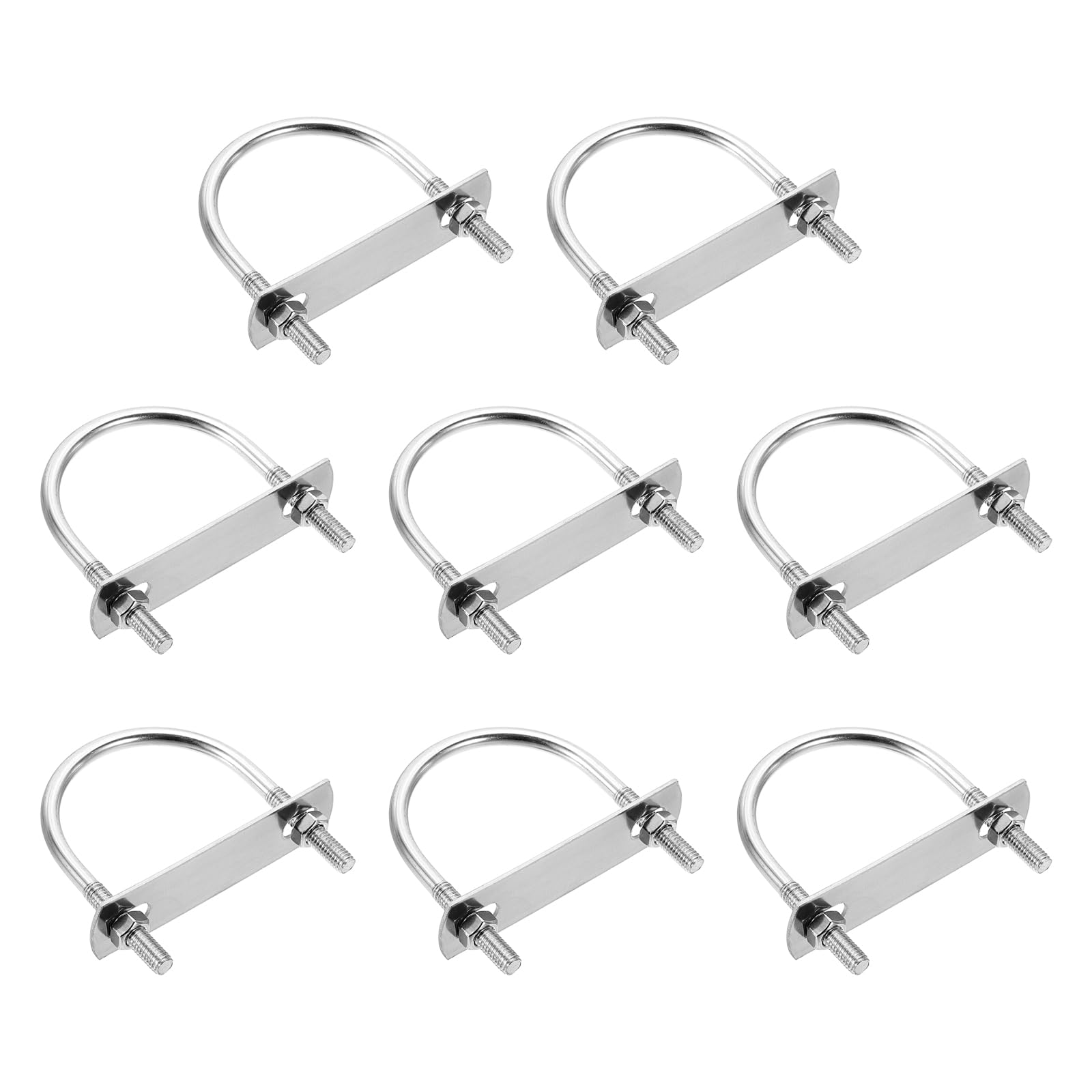 sourcing map M6 Round U-Bolts, 8 Sets 51mm(2.01") Inner Width 70mm(2.76") Length 201 Stainless Steel U-Clamp Bolt with Plates & Nuts for Automobile, Trailer, Boat Trail, Silver
