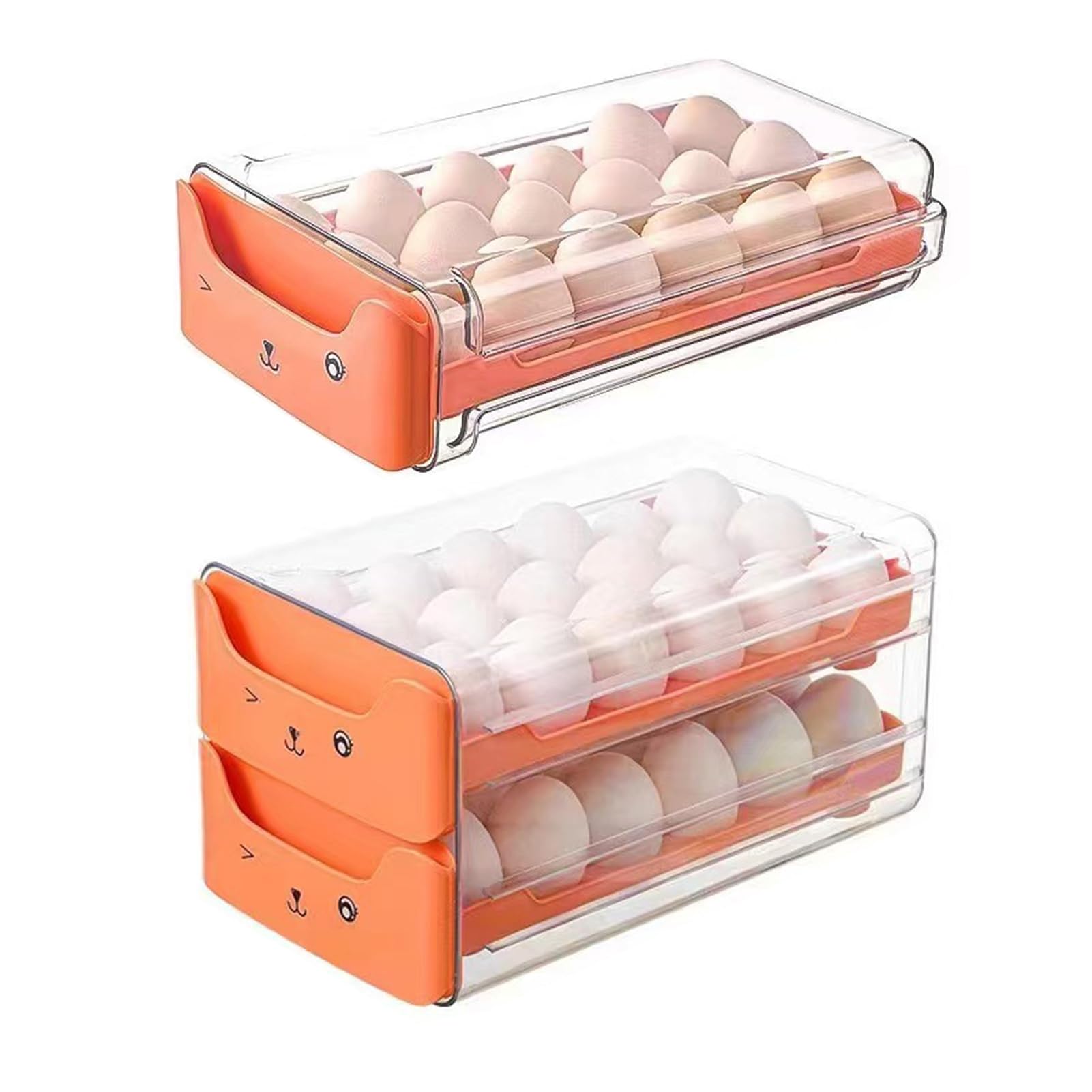 Glifora Egg Storage Box for Refrigerator - Stackable Egg Container Holds 36 Eggs, Kitchen Egg Organiser with Two Drawers for Fridge and Counter