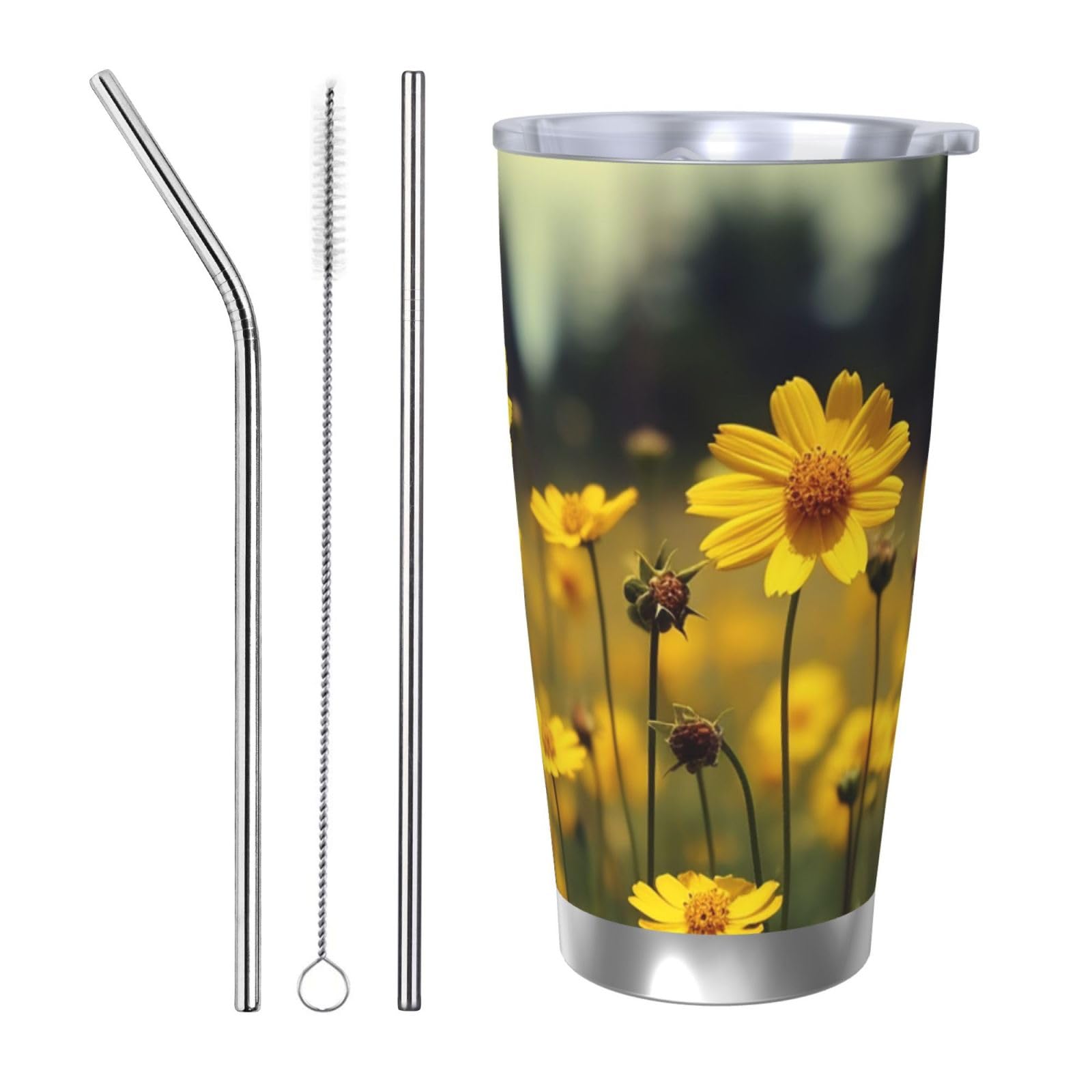 Tasse à café de voyage 591ml en acier inoxydable avec pailles et couvercle
