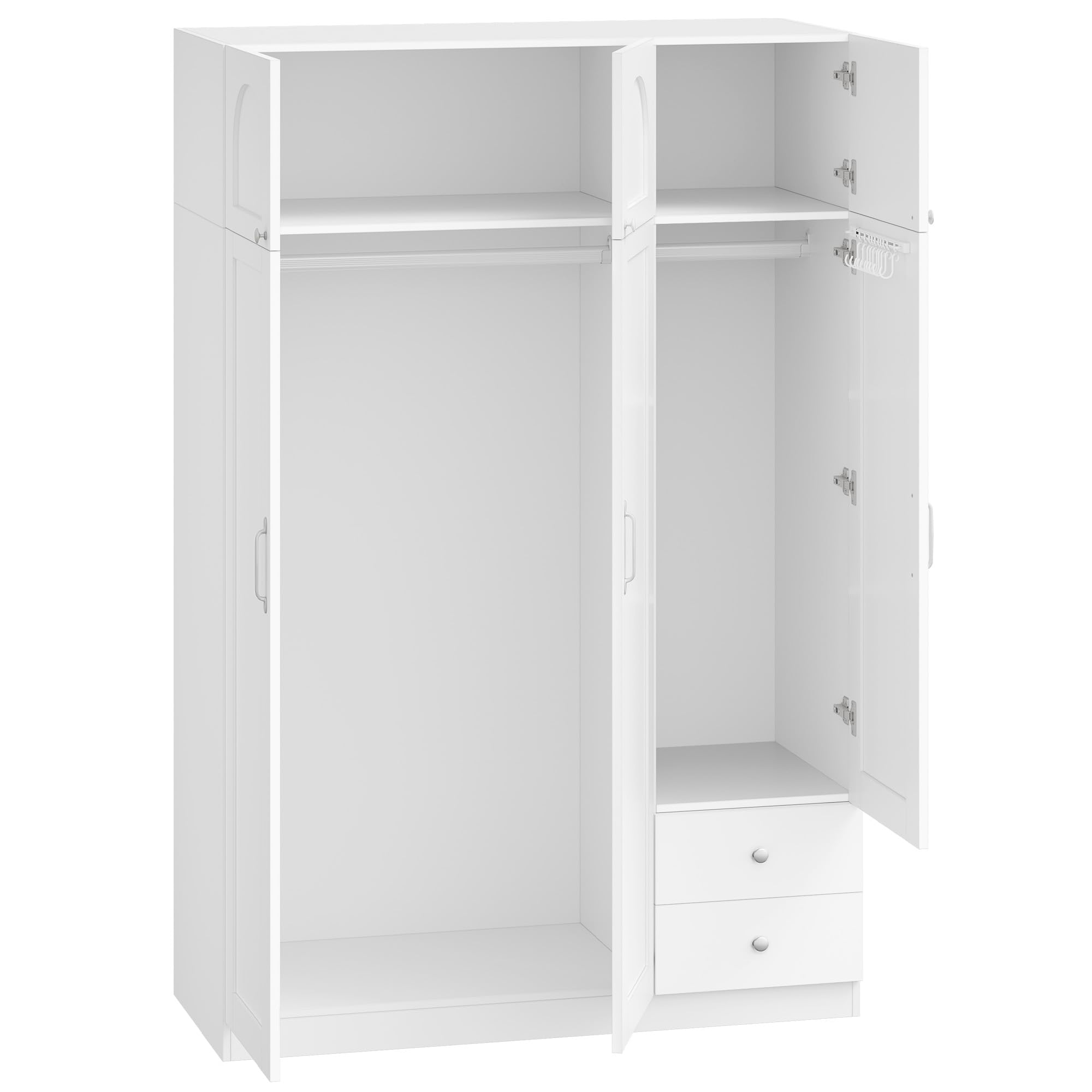 Hzuaneri Kleiderschrank mit 6 Türen 2 Schubladen, Kleiderschrank mit Kleiderstange und Ablagefach, Drehtürenschrank für das Schlafzimmer, für Gästezimmer, Weiß, BW12003E