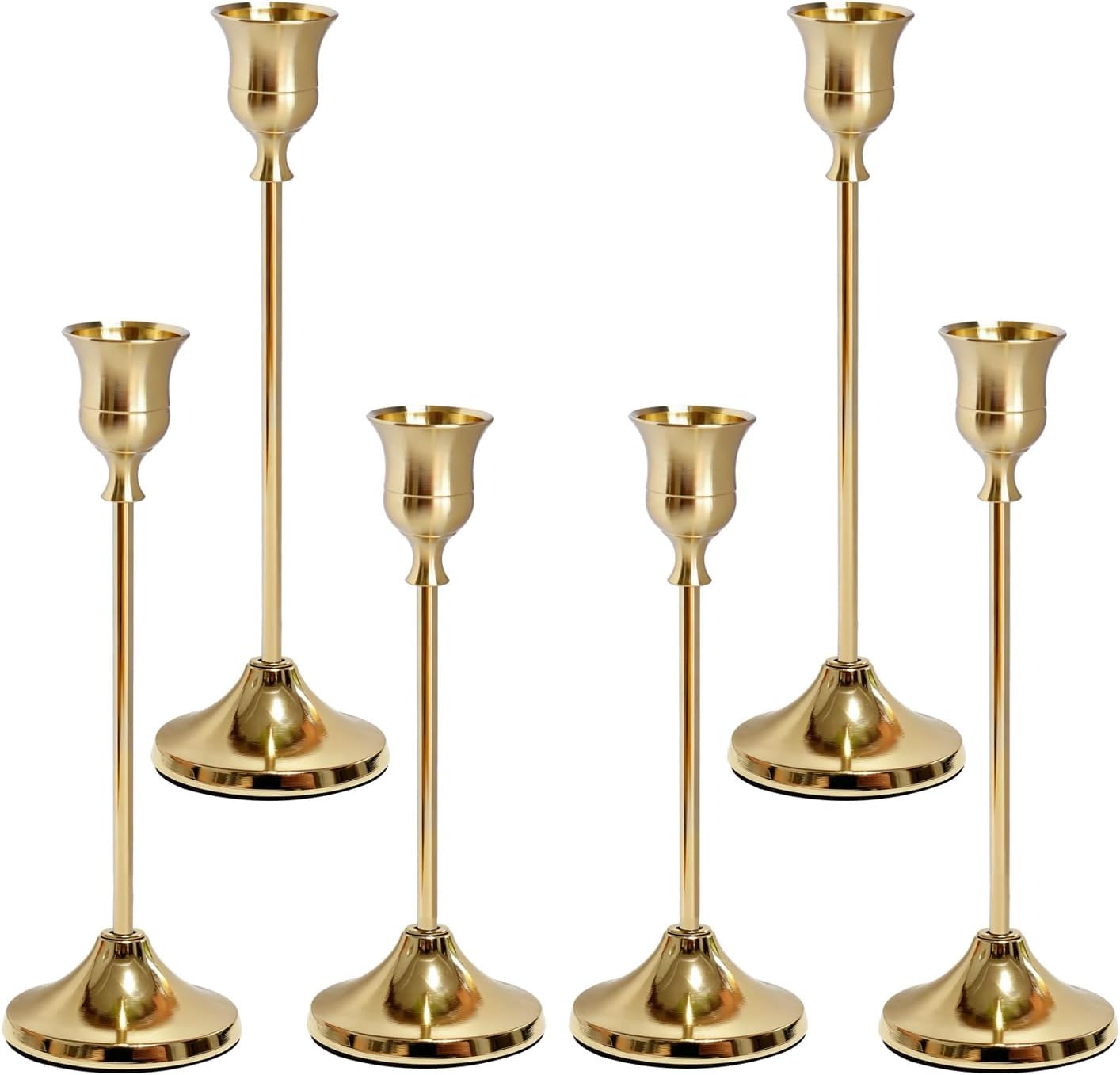 Gold Candlestick Holders Set of 6, Weighted Base