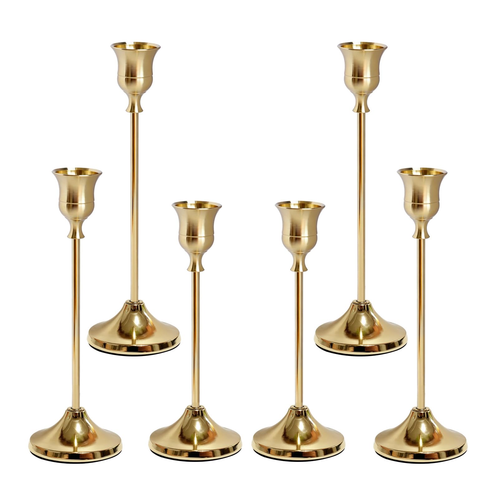 Gold Candlestick Holders Set of 6, Weighted Base
