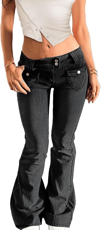 Womens Low Rise Bootcut Jeans Stretch Flare Bell Bottom Denim Pants