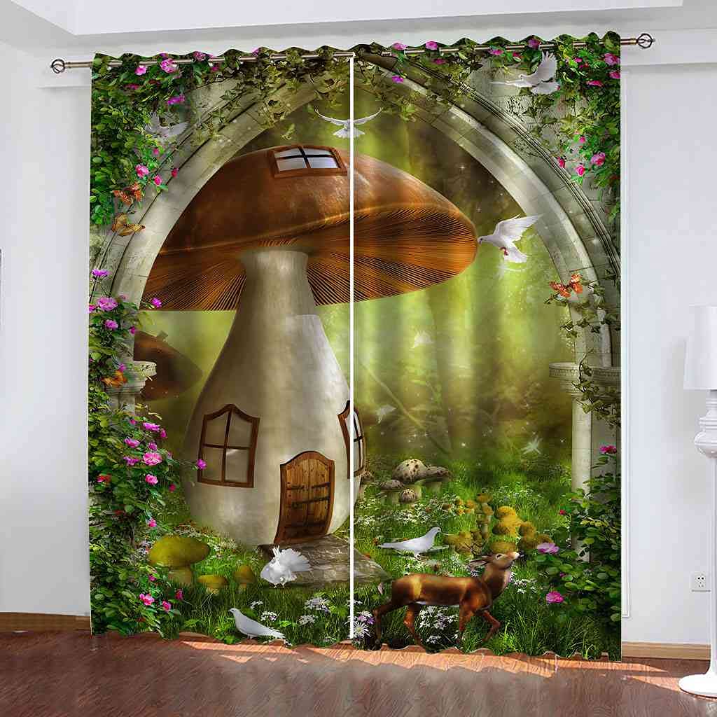 Rideaux occultants haut de gamme 100% polyester motif champignon 3D isolant thermique