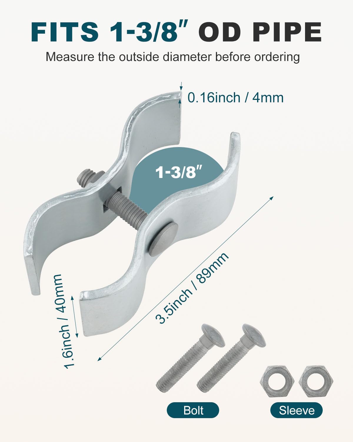10 Sets Chain Link Fence Panel Clamps, 1-3/8 inch Galvanized Dog Kennel Clamps for OD Round Pipe, Chain Link Fence Hardware
