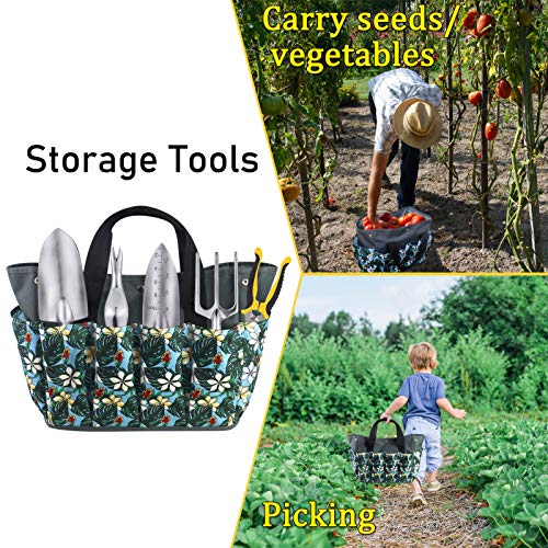 MKYRLX Garden Tool Bag,Heavy Duty Gardening Storage Tote Bag with 10 Oxford Pockets,Hand Tool