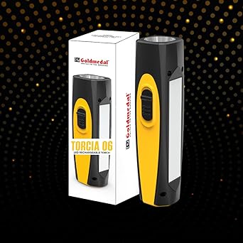 Goldmedal Torcia 06 1+3W LED Rechargeable Torch –Cool Daylight(6500K)|1200 mAh Li-ion Battery |Battery Back-up Upto 4 Hrs |Type-C Charging| Deep Discharge Protection |Powerful 1W Front & 3W Side Light