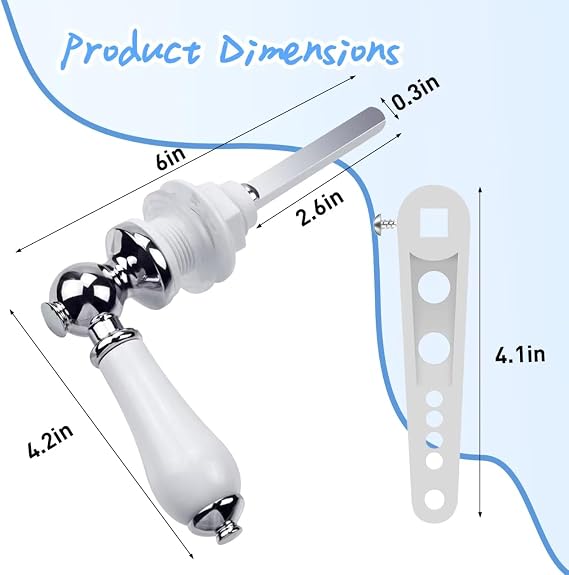 Ceramic Toilet Flush Handle, Replacement Universal Fit Cistern Chrome Plated Replacement Handle Cistern Lever for Toilet Cistern Tank Lever (Argent)