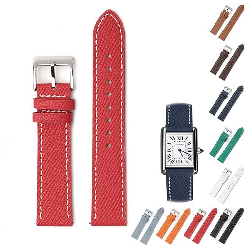 Generic Quick Release Epsom Leather Straps For Cartier Watches, Replacement Calfskin Watch Bands Straps With Buckle For Omega Watches - Multiple Colors (22mm, Red)