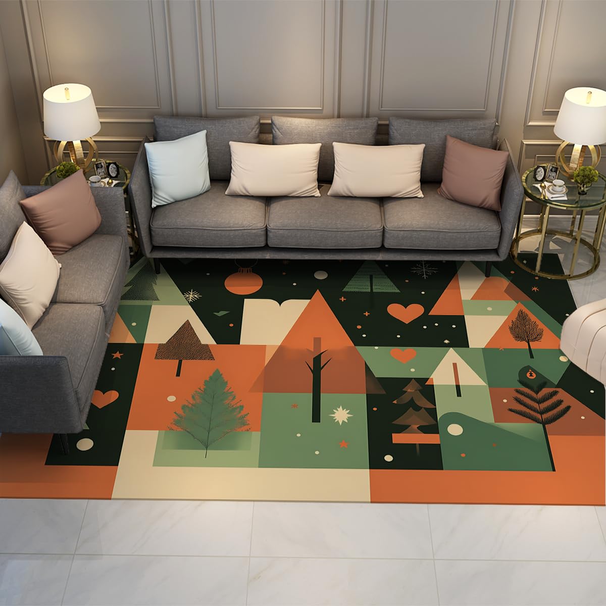 Tapis nordiques modernes sous la table de la salle à manger ou pour une chambre bohème chaleureuse