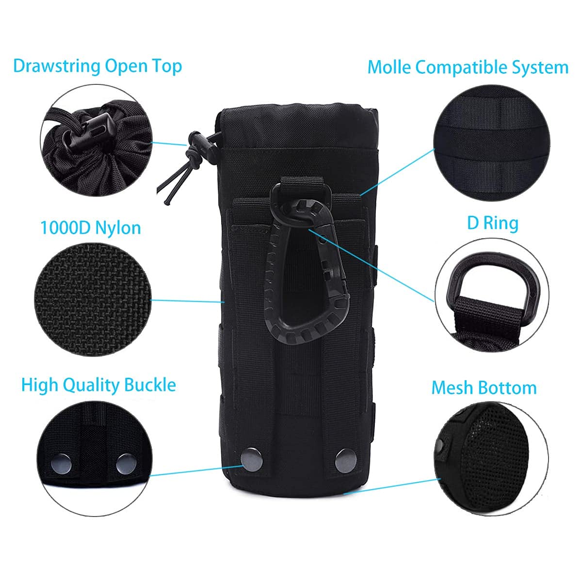 Gonex MOLLE Water Bottle Pouch - Drawstring Top, Mesh Bottom Hydration Carrier For Tactical Gear & Hiking
