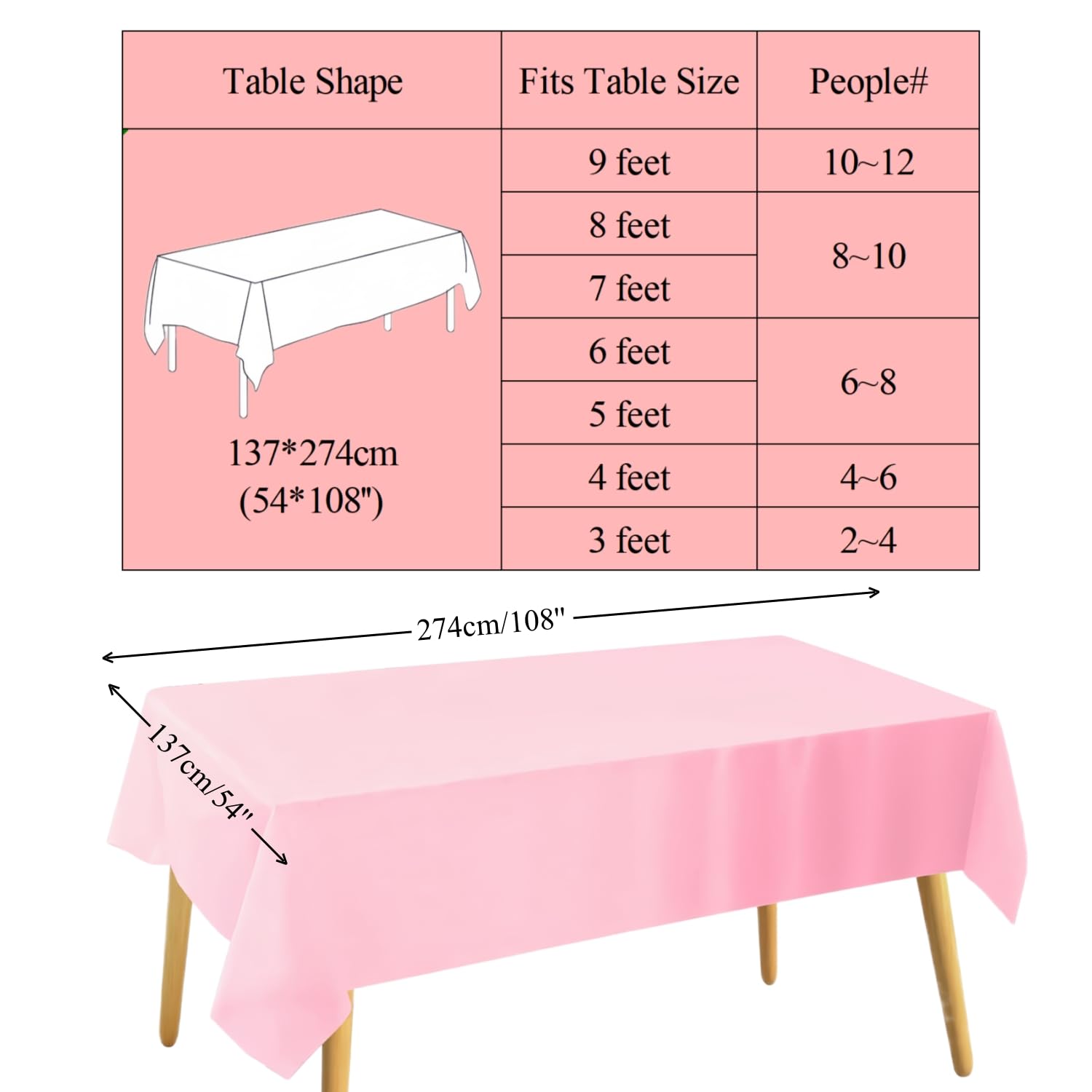 CEILIWEN 10 Packs Pink Plastic Tablecloths 274x137cm, Rectangle Table Covers for Parties Weddings, Picnics, Indoor & Outdoor Use - Image 3