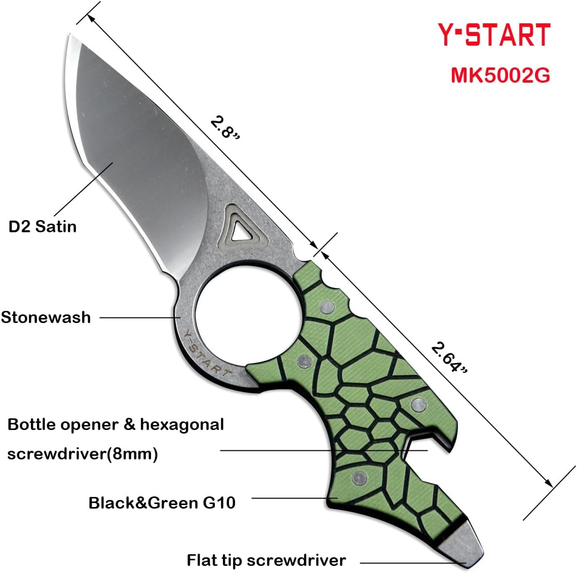 Multifunctional Neck Blade Fixed Knives G10 Handle Sheath Outdoor Camping EDC Tool MK5002 (GREEN)