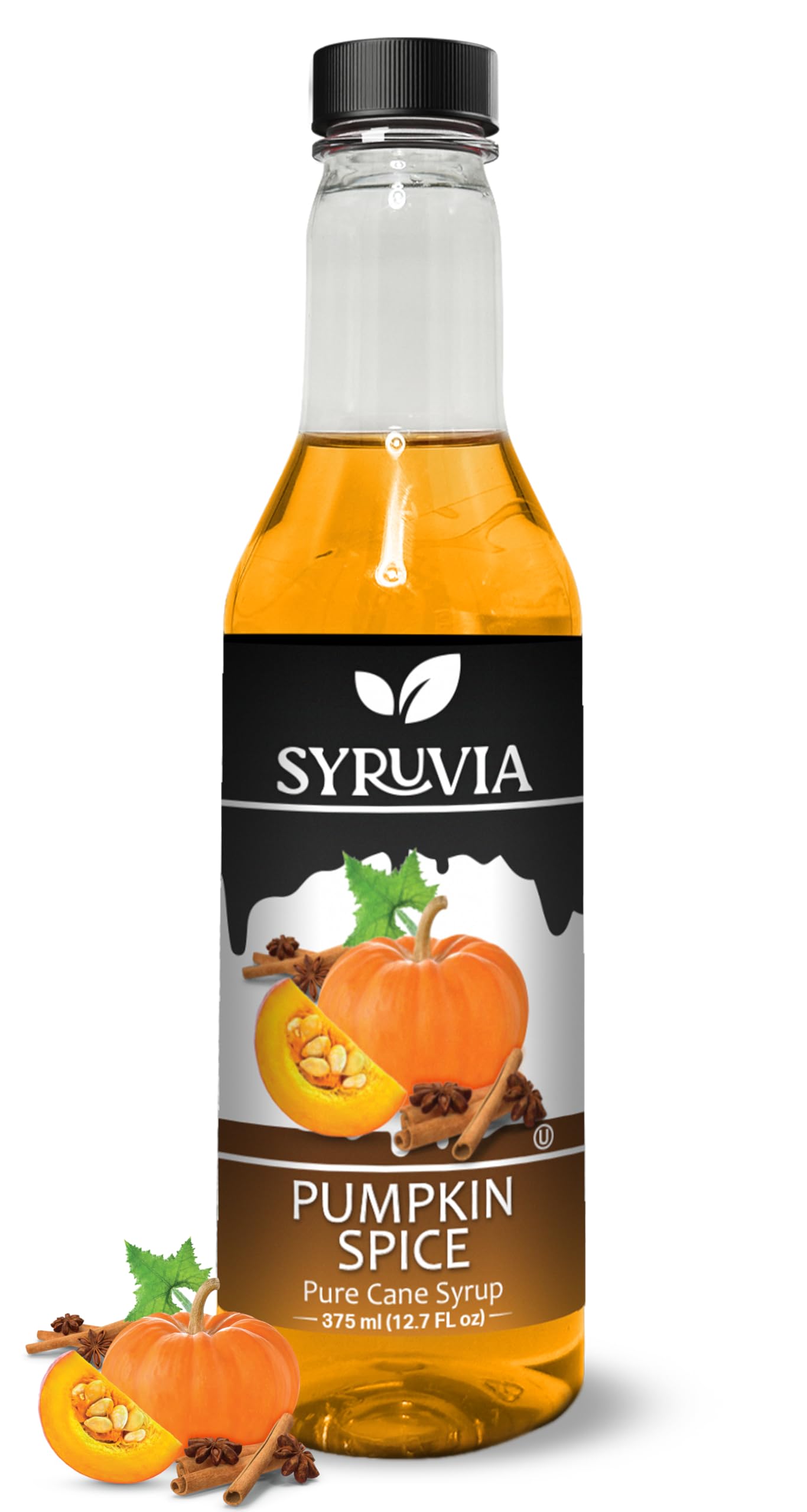 Syruvia Pumpkin Spice Coffee Syrup - 12.7 fl oz (375 ML) Premium Holiday Coffee Flavoring Syrup - Kosher Coffee Syrups, Gluten Free, No Coloring,