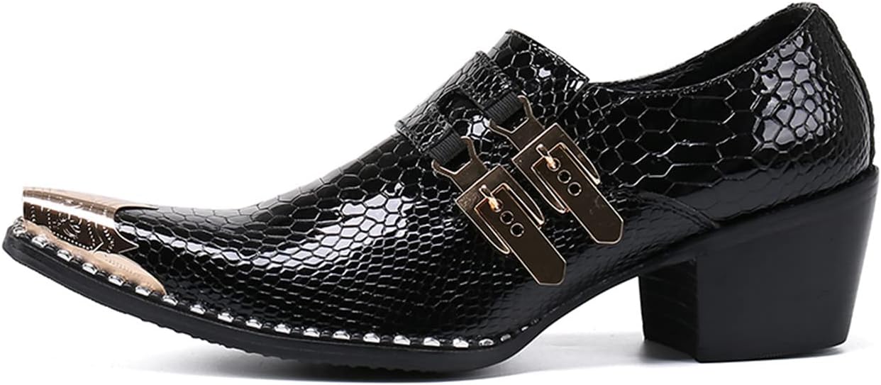 Mens Western Boots Leather Fashion Casual Metal Tip Slip on Dress Shoes