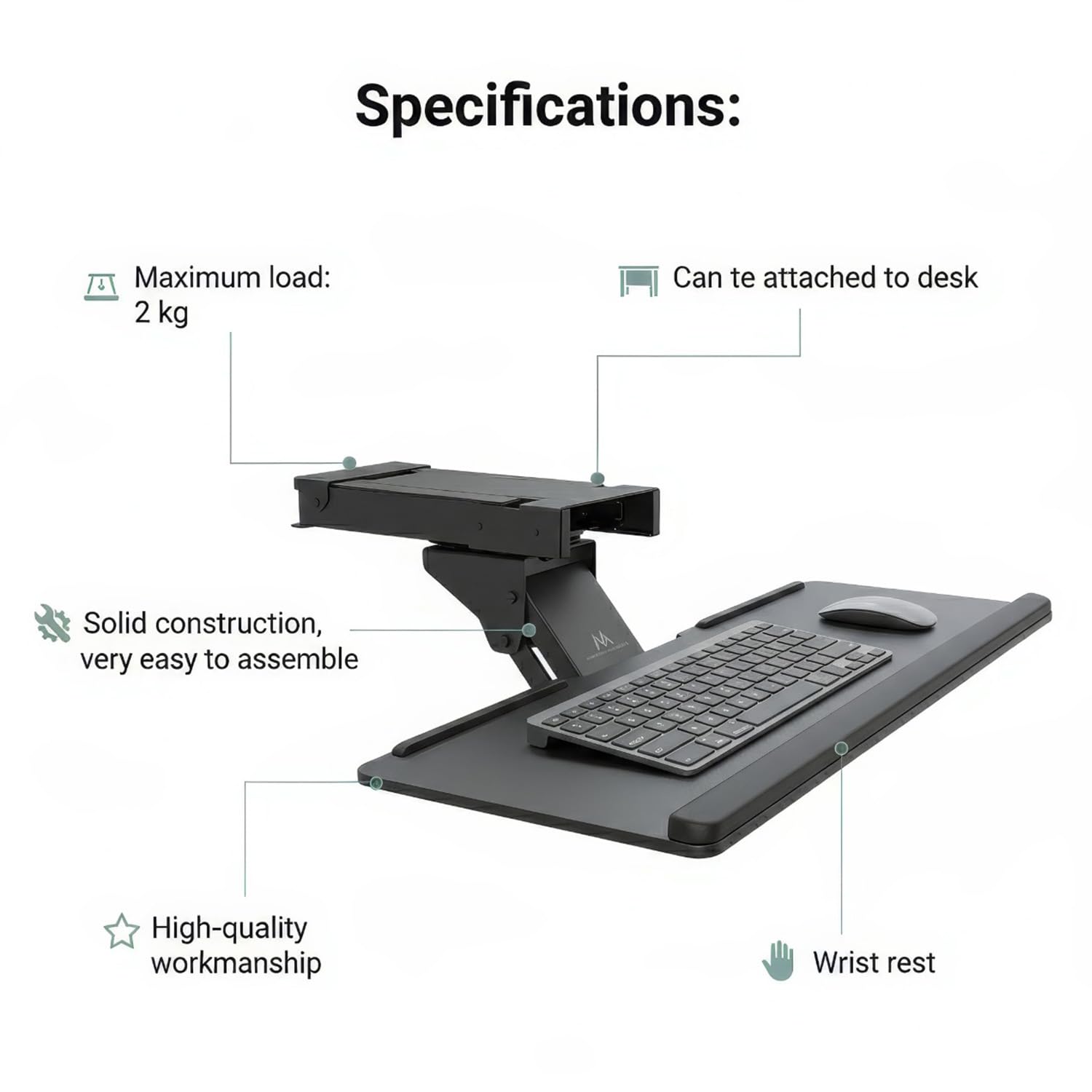 Maclean MC-757 Soporte de Teclado y ratón para Escritorio 67 cm Superficie