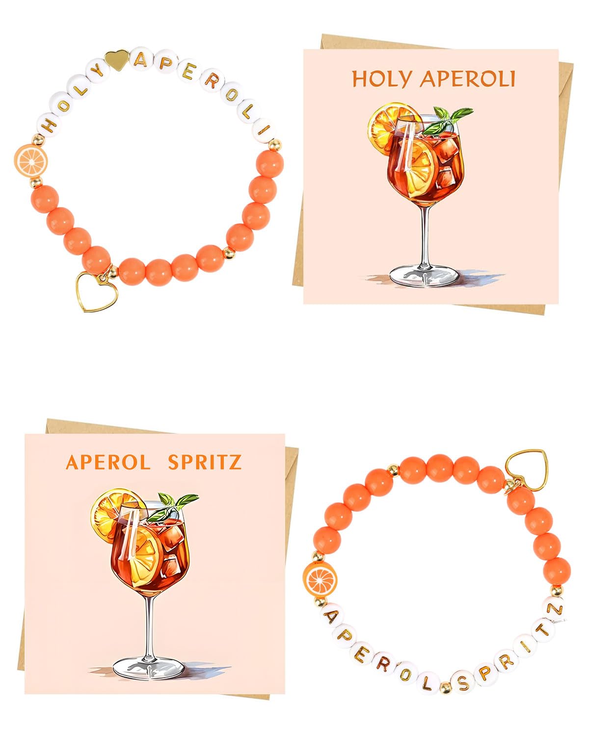 Set Regalo Aperol Per Fan: 2 Braccialetti Elasticizzati Con Perline Acriliche, 2 Biglietti Vintage E Buste, Idea Regalo Per Amici E Colleghi - copertina