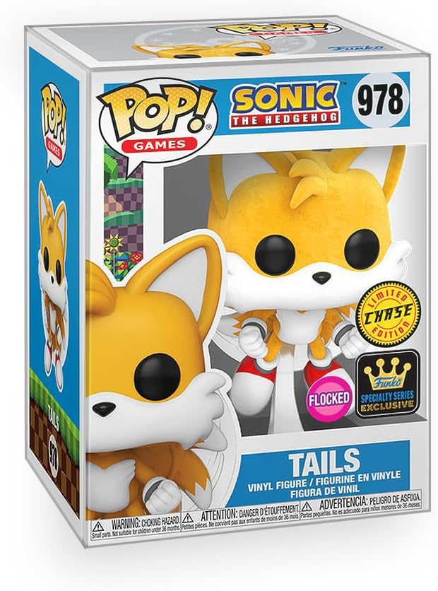Funko Pop! Sonic The Hedgehog - Tails Flying (Flocked Chase Variant) Exclusive Vinyl Figure Collectibles Bundled with Box Protector
