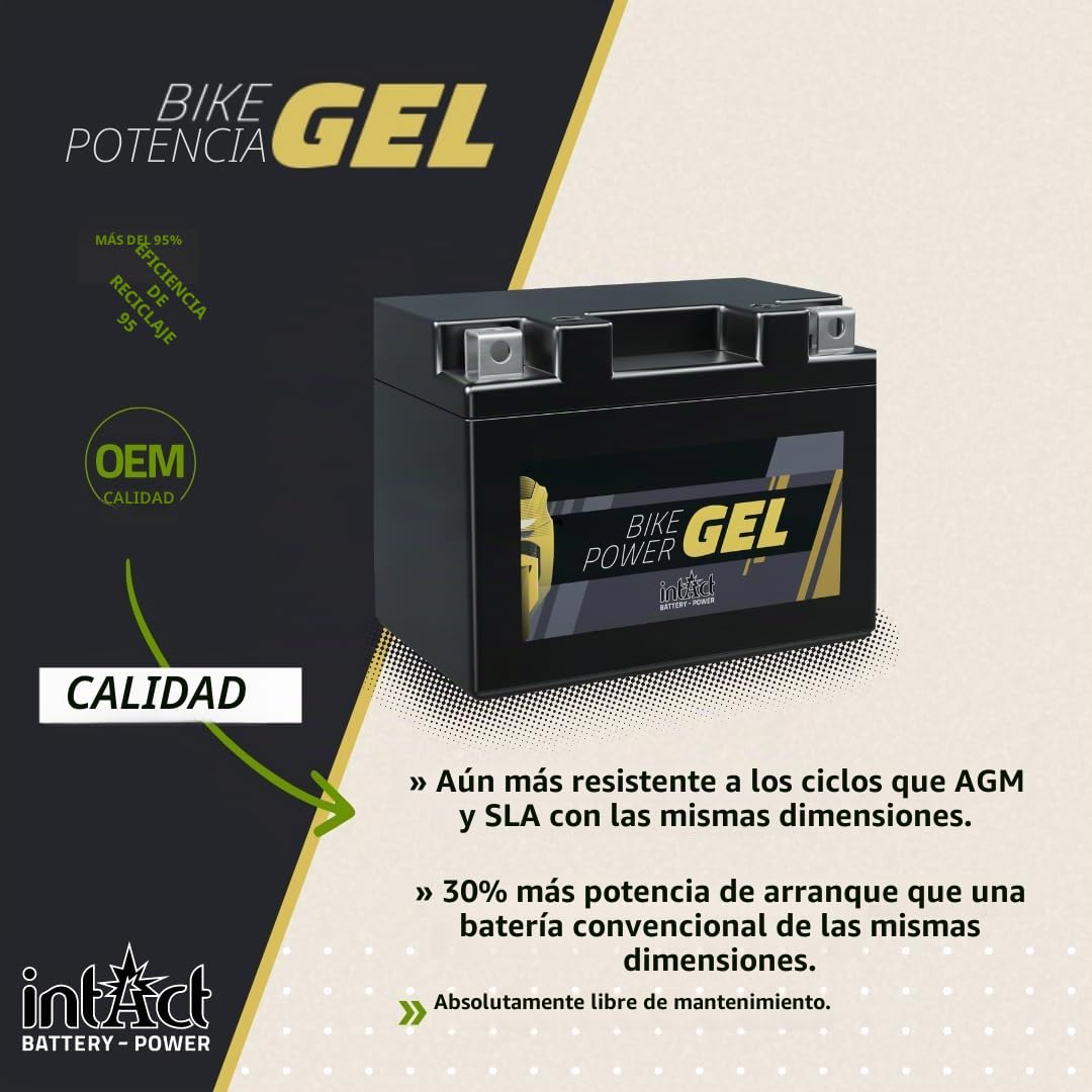 intAct Bike-Power GEL12-16L-B, CB16L-B, 51911, 12V 19 Ah, 280 A (EN), Batería de GEL de alta calidad para motocicletas con un 30% más de potencia de arranque, Batería de GEL sin mantenimiento