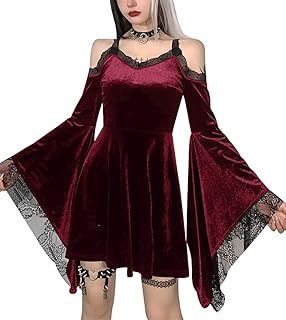 TSMNZMU Womens Gothic 2 Piece Dress Vintage Velvet Emo Lolita Dress Punk Grunge Dress Long Sleeve Alt Harajuku Dress