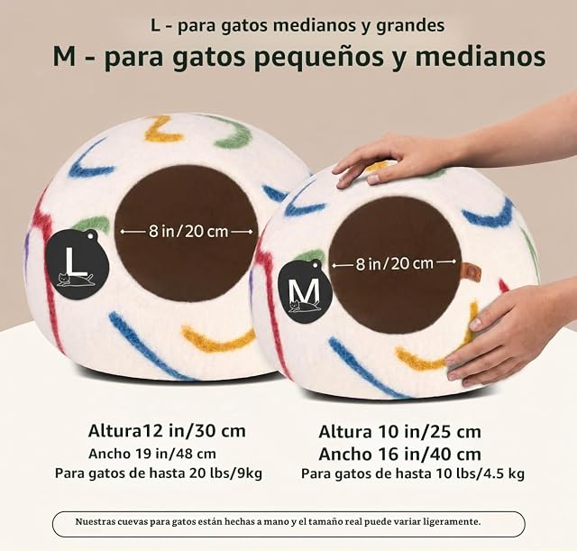 Foto 2 de 7 de MEOWFIA Cama de Fieltro prémium para Gatos, Hecha a Mano, 100% Lana Merina